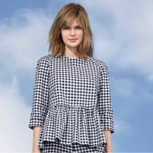 2/$30 Victoria Beckham Target XS Womens Blue White Gingham Plaid Peplum Top